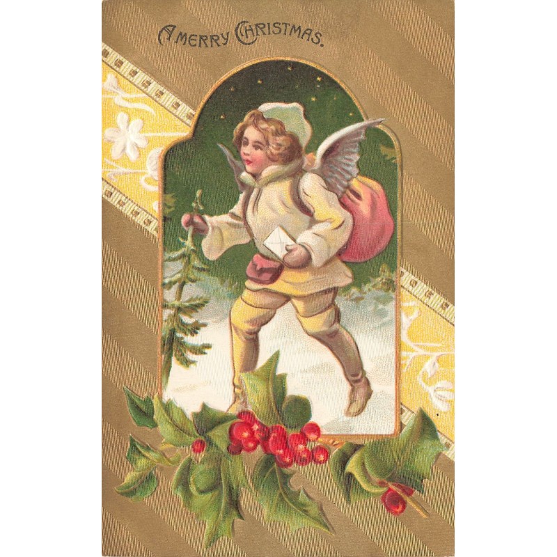 n°29424  - Carte Gaufrée - Noël - A Merry Christmas - Ange randonneur