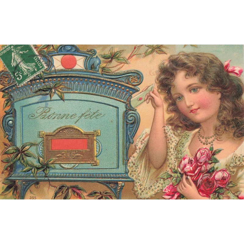 n°29446 - Carte Gaufrée - Fantaisie - Bonne Fête - Jeune fille postant une lettre