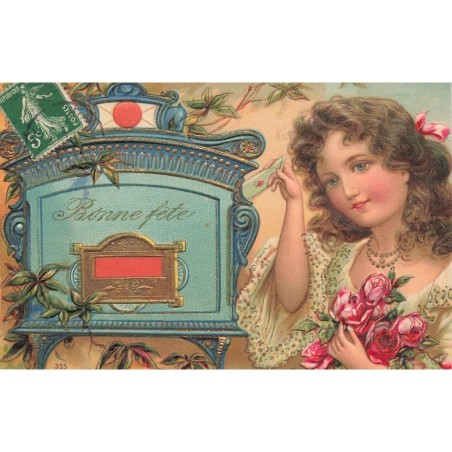 n°29446 - Carte Gaufrée - Fantaisie - Bonne Fête - Jeune fille postant une lettre