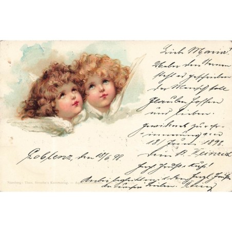 n°29449 - Fantaisie - Stroefer's - Deux têtes d'anges regardant vers le ciel