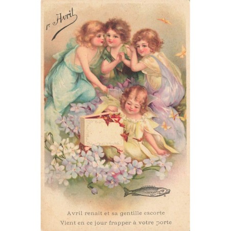 n°29462 - 1er Avril - Clapsaddle - Avril renaît et sa gentille escorte. Vient en ce jour frapper à votre porte