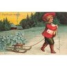 n°29466 - Carte Gaufrée - Clapsaddle - Meilleurs Voeux - Garçon tirant une luge avec des  myosotis