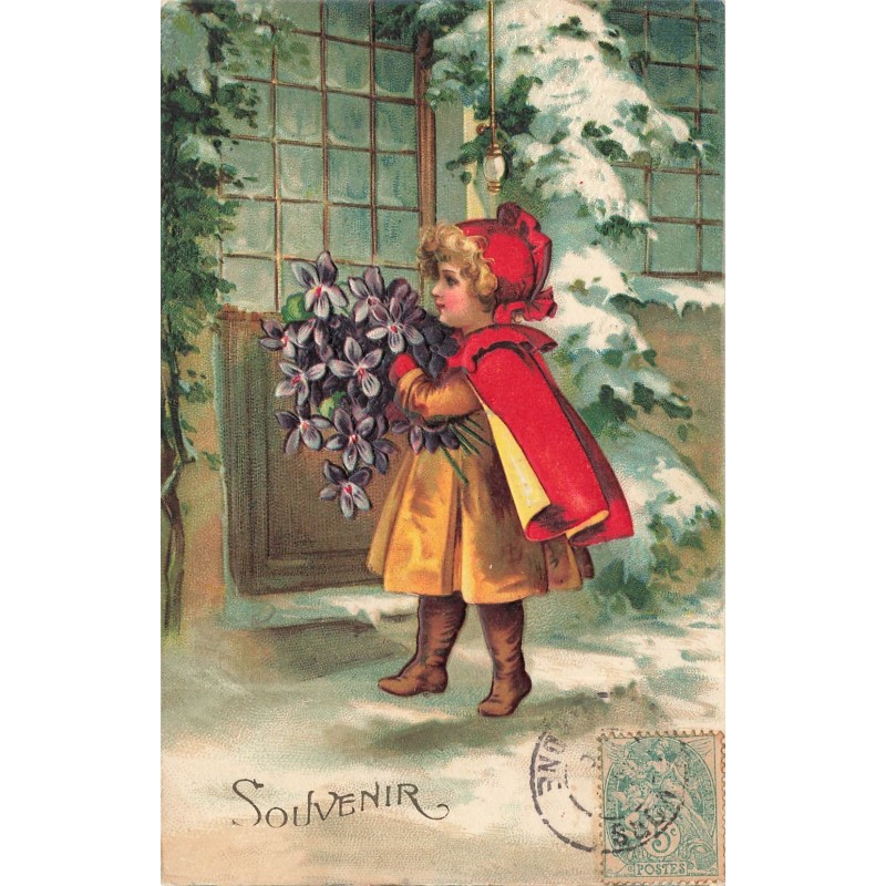 n°29467 - Carte Gaufrée - Clapsaddle - Souvenir - Fillette apportant des violettes