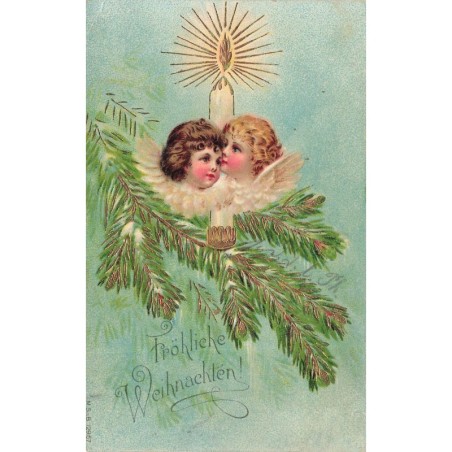 n°29484 - Carte Gaufrée - MSIB 12967 - Fröhliche Weihnachten - Anges près d'une bougie dans un sapin