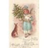 n°29486 - MSIB 13168 - Fröhliche Weihnachten - Ange portant un sapin décoré  près d'un lièvre