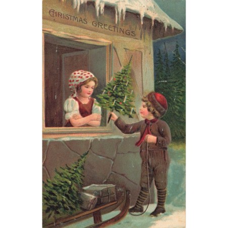 n°29488 - Carte Gaufrée - Noël - Christmas Greetings - Garçon offrant un sapin à une jeune fille
