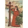 n°29490 - Carte Gaufrée - Noël - Christmas Greetings - Ange gardien tenant un sapin, et regardant au loin