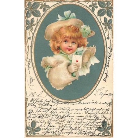 n°29496 - Carte Gaufrée - Fantaisie - Stroefer's - Fillette tenant une lettre, dans un médaillon