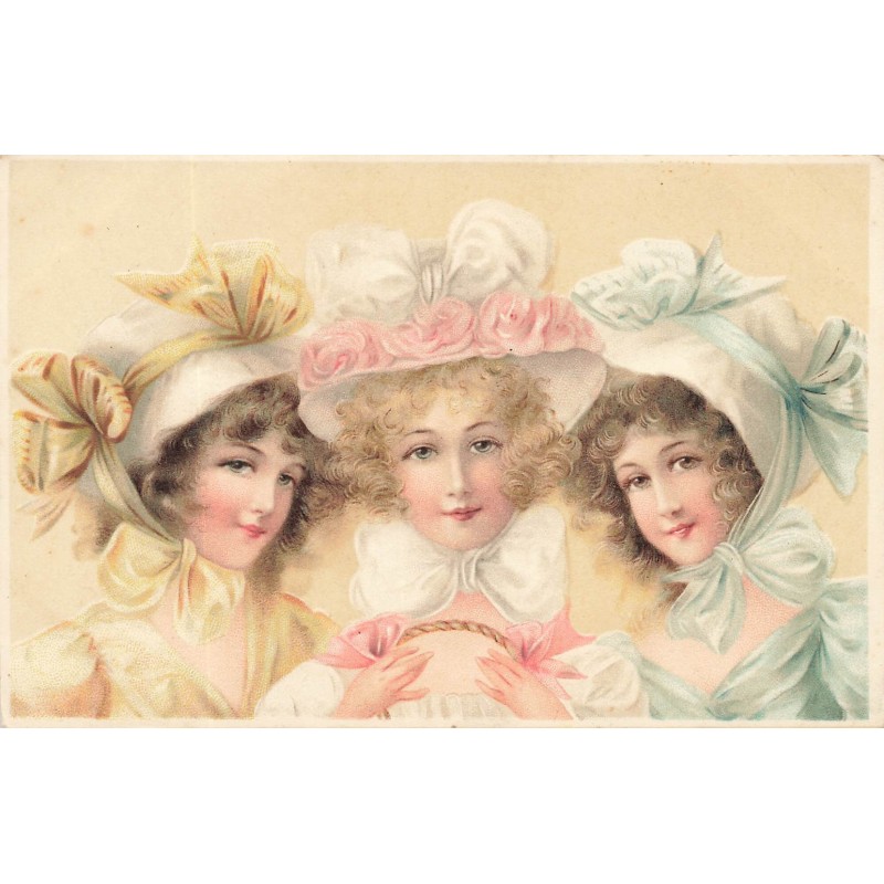 n°29497 - Fantaisie - Trois jeunes femmes avec chapeaux