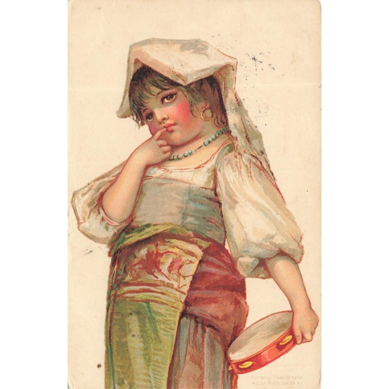 n°29498 - Fantaisie - Stroefer's - Jeune femme tenant un tambourin