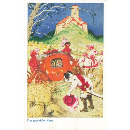 n°29501 - Illustrateur F. Baumgarten - Der gestiefelte Kater - Chat botté près d'un carosse
