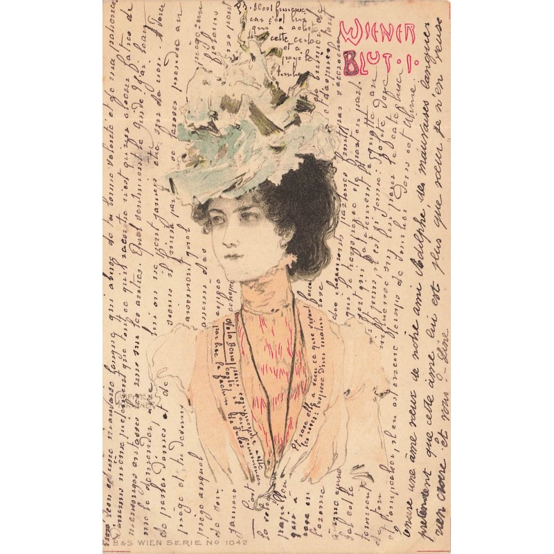 n°29503 - Illustrateur Raphaël Kirchner - Wiener Blut I - Portrait d'une jeune femme - Wien série n°1042