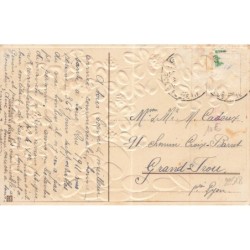 n°29518 - Carte Gaufrée - Bonne Année - Ange renversant une corne d'abondance remplie de pièces d'or, trèfle