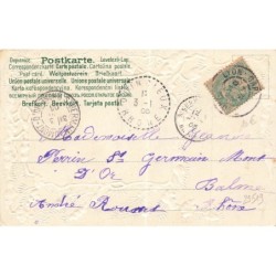 n°29519 - Carte Gaufrée - Clapsaddle - Bonne Année - Ange tenant des fleurs, entouré de branches de sapin enneigées