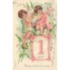 n°29523 - Carte Gaufrée - MSIB 13560 - Bonne et heureuse année - Anges au milieu de muguet, éphéméride