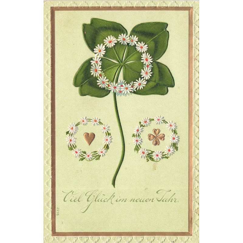n°29524 - Carte Gaufrée - Nouvel An - Viel Glück im neuen Jahr - Marguerites décorant un trèfle