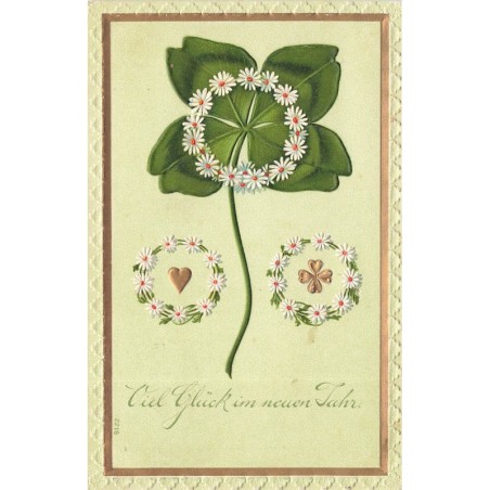 n°29524 - Carte Gaufrée - Nouvel An - Viel Glück im neuen Jahr - Marguerites décorant un trèfle