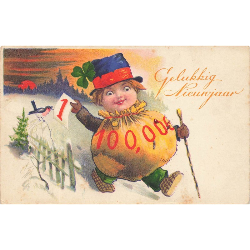 n°29525 - Nouvel An - Gelukkig Nieuwjaar - Garçon avec un gros sac à la place du ventre