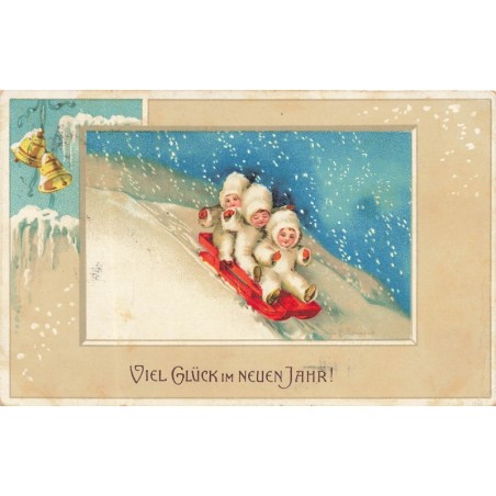 n°29526 - Clapsaddle - Viel Glück im Neuen Jahr - Enfants sur une luge sous la neige