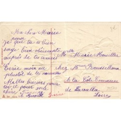 n°29540 - Carte Gaufrée - Fantaisie - Couple d'enfants sur une luge dans la neige