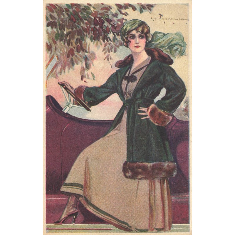 n°29560 - Illustrateur T. Corbella - Jeune femme debout près de sa voiture