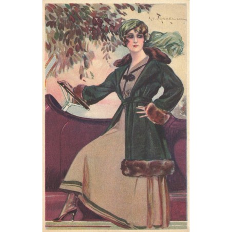 n°29560 - Illustrateur T. Corbella - Jeune femme debout près de sa voiture