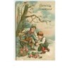 n°13633 - Carte Gaufrée - Gelukkig Nieuwjaar - Garçon mettant des patins à glace à une jeune fille