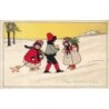 n°29572 - Illustrateur Pauli Ebner - A Merry Christmas to you - Enfants marchant dans la neige - cochon