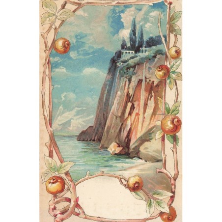 n°29573 - Fantaisie - Art Nouveau - Maison en haut d'une falaise au bord de la mer