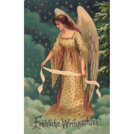 n°29584 - Clapsaddle - Fröhliche Weihnachten - Ange gardien tenant un ruban