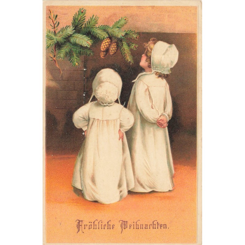 n°29587 - Carte Gaufrée - Clapsaddle - Fröhliche Weihnachten - Enfants admirant des pommes de pins sur un sapin
