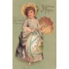 n°29597 - Clapsaddle - Joyeuses Pâques - Jeune fille portant une ombrelle et un gros oeuf