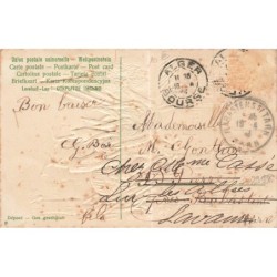 n°29598 - Carte Gaufrée - Joyeuses Pâques - Coq habillé portant un panier rempli d'oeufs