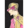 n°29602 - Illustrateur - Jeune femme portant une robe rose et un chapeau jaune ornée d'une rose - Mode