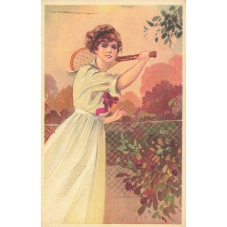 n°29605 - Illustrateur T. Corbella - Jeune femme jouant au tennis