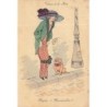 n°29608 - Illustrateur Xavier Sager - Victime de la Mode - Bloquée - Comment faire !! - Une femme et un bouledogue