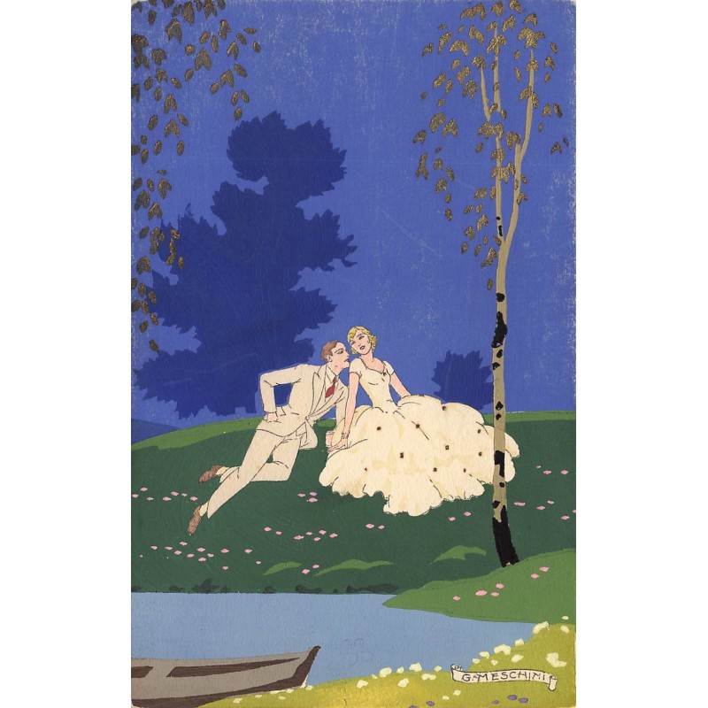 n°29610 - Ars Nova - Illustrateur G. Meschini - Couple assis près d'un lac