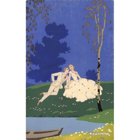n°29610 - Ars Nova - Illustrateur G. Meschini - Couple assis près d'un lac
