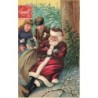n°29625 - Carte Gaufrée - Joyeux Noël - Enfants regardant dans le sac du Père Noël endormi