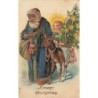 n°29630 - Carte Gaufrée - Merry Christmas - Père Noël apportant des jouets accompagné d'un ange portant un sapin