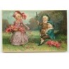 n°13644 - Carte Gaufrée - Jeunes garçons avec une jeune femme portant un panier rempli de roses