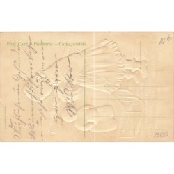 n°29635 - Carte Gaufrée - Flatscher - Nouvel An - Fillette près d'un bonhomme de neige sur une luge