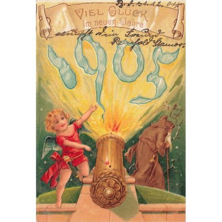 n°29641 - Nouvel An - Viel Glück im Neuen Jahre 1905 - Ange allumant un canon - Vieil homme
