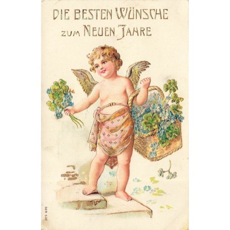 n°29642 - Carte Gaufrée - Nouvel An - SER 532 - Ange portant un panier rempli de trèfles