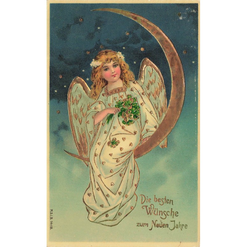 n°29644 - Carte Gaufrée - MSIB 14118 - Nouvel An - Ange assis sur un croissant de lune