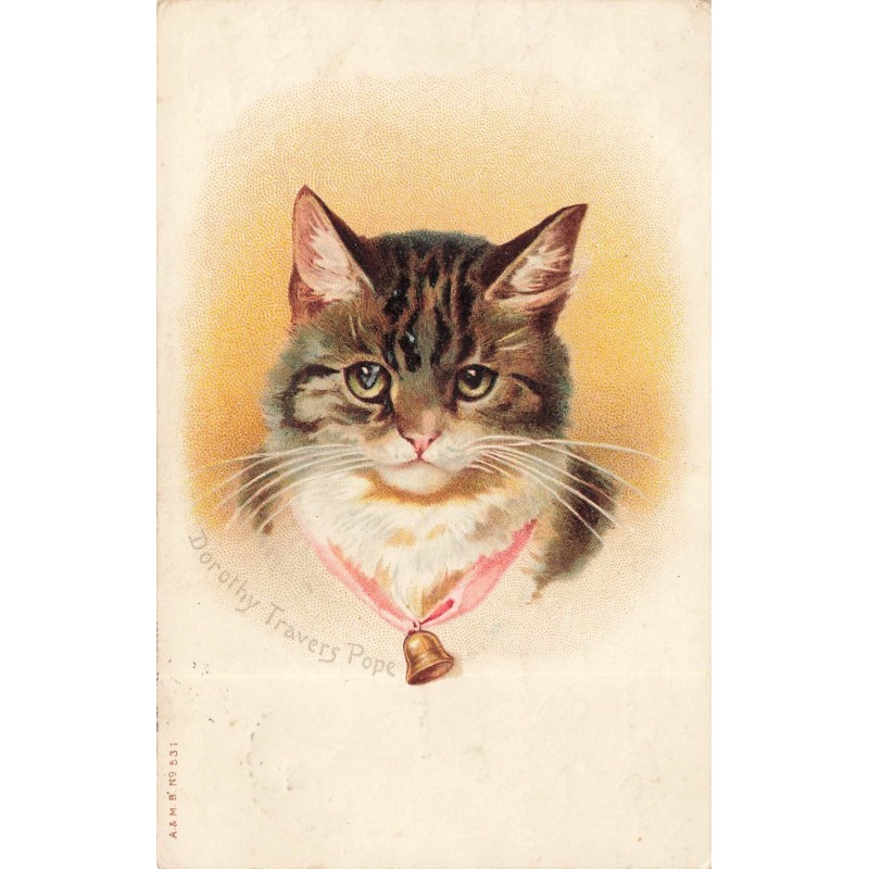 n°29647 - A & MB n°531 - Chat - Dorothy Travers Pope - Chat portant une clochette sur un ruban rose