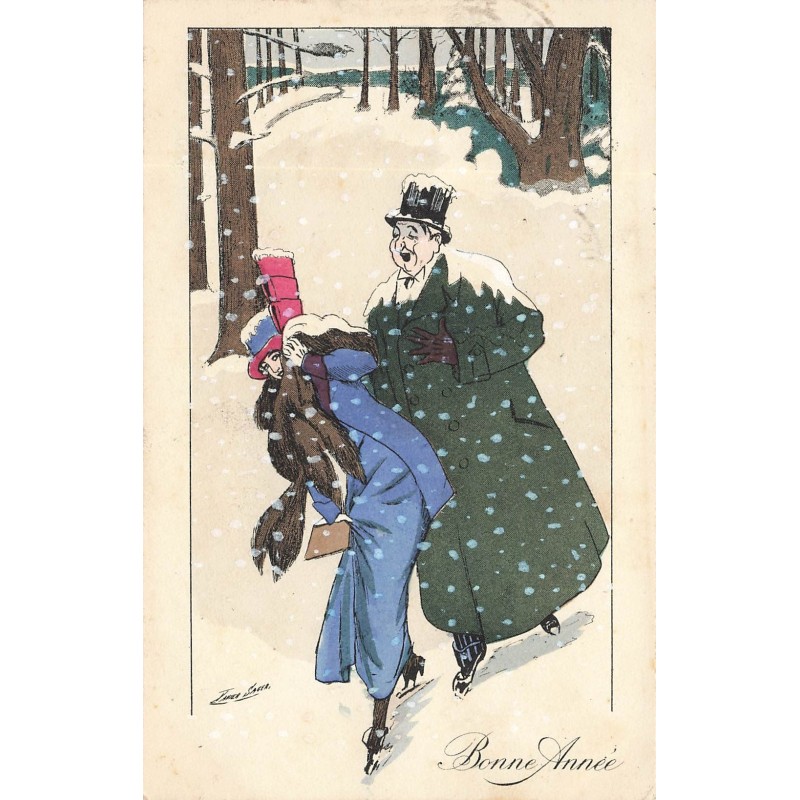 n°29651 - Illustrateur Xavier Sager - Bonne Année - Couple marchant sous la neige