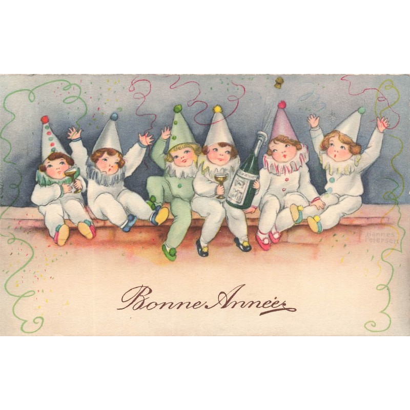 n°29668 - HannesPetersen - Bonne Année - Enfants habillés en Pierrot trinquant