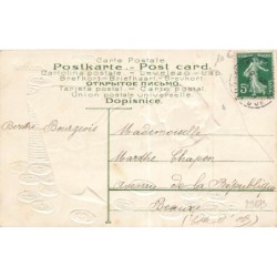 n°29673 - Carte Gaufrée - Heureuse Année - Tête d'enfant au travers d'un billet, pile de pièces d'or