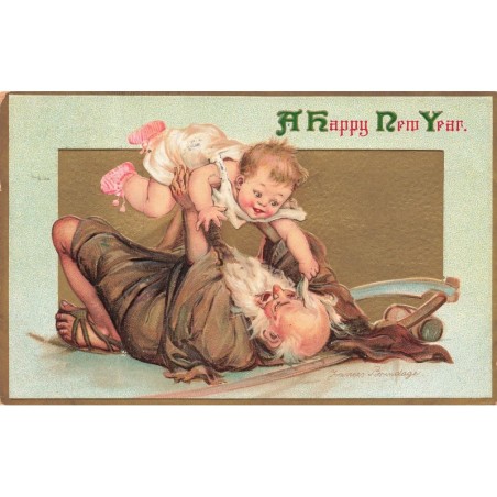 n°29679 - Carte Gaufrée - Frances Brundage - A Happy New Year - Vieil homme jouant avec un bébé